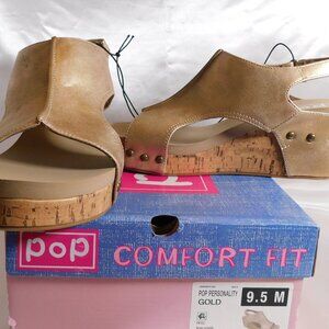 POP Comfort Fit Womens Wedge Heel Sandal in Personality Gold Size 9.5 M